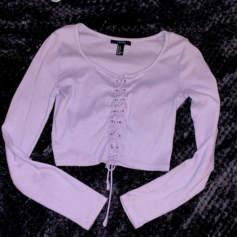 Lavender Purple, Long Sleeve Tie Up Crop Top